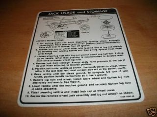1981 Mercury Cougar Trunk Jack Instructions Decal