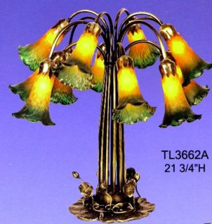 Tiffany Style Lily Lamp 12 Shades Amber Green 21 3 4 High New Lilly