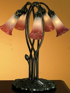 Meyda Tiffany Pink White Pond Lily 16 5 Stained Glass 5 Lt Table Lamp