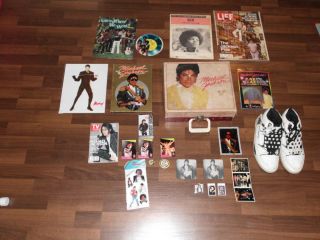 Lot of Michael Jackson Memorabilia Record Player LA Gear Shoes Cards