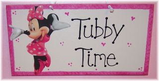 Minnie or Mickey Mouse Tubby Time Bathroom Girls Bath Decor Sign Any