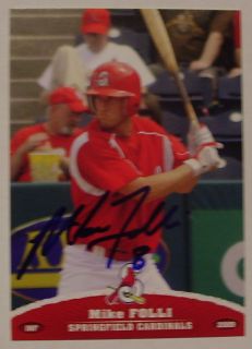 Mike Folli Autographed 2009 Springfield Cardinals Card
