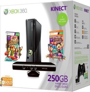 MICROSOFT XBOX 360 CONSOLE PLUS KINECT 250 GB 250GB +2 GAMES HOLIDAY