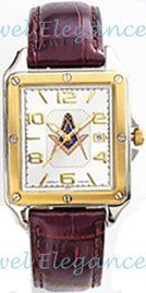 Blue Lodge Masonic Watch Leather Strap Square Face White Dial