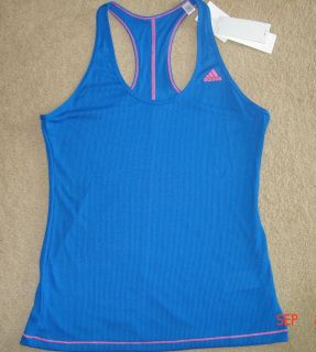 NWT ADIDAS womens tank top L large climalite slim fit blue fitness