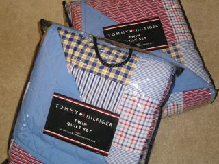 TOMMY HILFIGER MIDDLEBURY RED WHITE BLUE PLAID FULL QUEEN QUILT SHAM