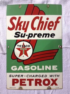 VINTAGE 1960 TEXACO SKY CHIEF SU PREME GASOLINE GAS PUMP PORCELAIN