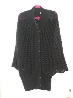 Stylish KAREN MILLEN Black Knitted Cardigan Jacket Cape Size 4 UK Size