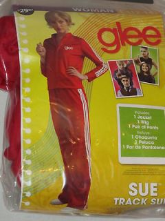 Womens Sz L 12 14 Sue Glee Costume Red White TrackSuit Blond Wig NWT 2