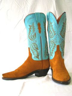 Womens 1883 By Lucchese Western Boot N4503 5/4 Turquoise & Camel Rough
