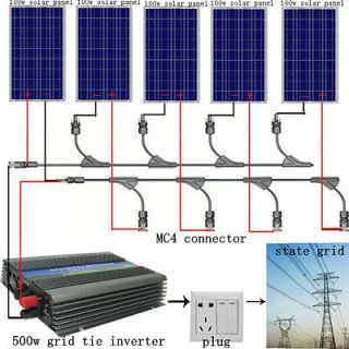 500W grid tie solar panel kit 5x100W solar panel&connecto r&500W on