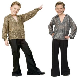 1970S 70S DISCO FEVER CHILD BOY COSTUME GOLD SILVER SEQUIN SHIRT