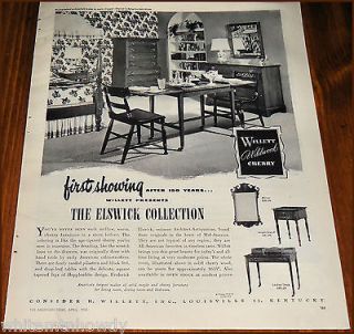 1950 WILLETT ELSWICK Cherry BEDROOM FURNITURE Vintage AD