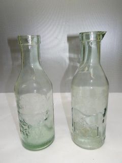 Pair of Vintage Used The Milk Protector Advertising Glass Farm Milk
