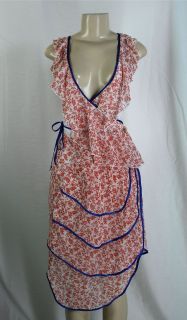 FORNARINA Floral Wrap Top & Apron Skirt Set Red White Blue Sz XS S