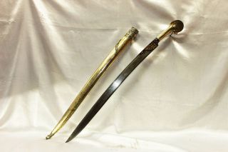 18TH CENTURY ANTIQUE ORIGINAL SILVER GOLD OTTOMAN YATAGAN SWORD