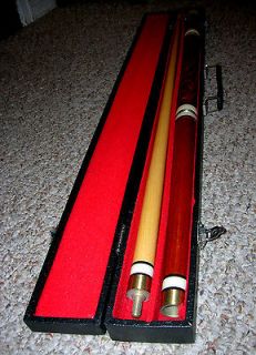 PIECE CARVED WOOD POOL CUE WITH HARD CASE