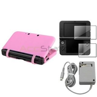 Case Cover+2 LCD Screen Protector+AC Wall Charger For Nintendo 3DS XL
