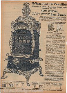 ACME CORONA COAL STOVE ANTIQUE  ROEOBUCK SALES CATALOG