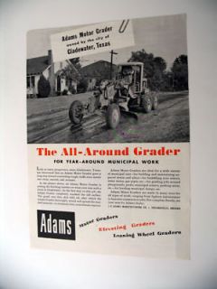 Adams Motor Grader Gladewater TX Street 1947 print Ad