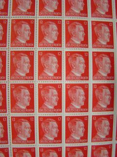 WWII Nazi Deutsches Reich Adolf Hitler Full Sheet 100 Stamps of #12