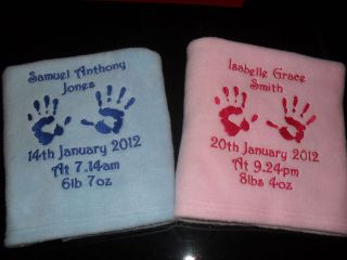 PERSONALISED BABY FLEECE BLANKET HAND OR FOOTPRINTS, PERFECT GIFT L