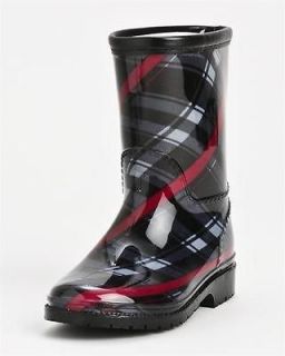 Henry Ferrera Kids Plaid Rain Boots Size 12/GREY RED