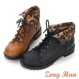 Stylish Leopard Print Boyfriend Style Lace Up Ankle Boots in Brown