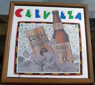 Vtg 1990 Coors Beer Cerveza Extra Gold Draft Bar Mirror 16.5x16.5