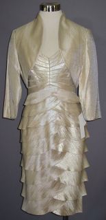 10 ADRIANNA PAPELL Champagne Tiered Hammered Satin Sheath Dress