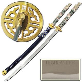 Handmade Full Tang Highlander Connor Macleod Dragon Katana Sword Blue
