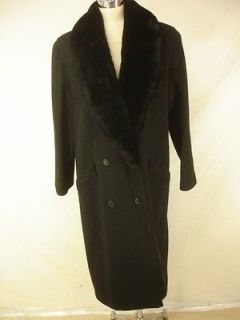 womens sz 16 long black wool coat sheared beaver fur shawl collar
