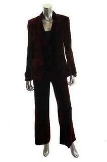 Anne Klein NEW Golden Sapphire Red Velour Long Sleeve Lined 2PC Pant