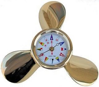 Brass Propeller Maritime Flag Clock Solid Brass