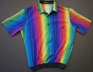 Medium Vintage Alan Stuart Bright Rainbow Vertical Stripe Mens Shirt