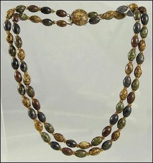 Vintage 2 string Scottish glass Agate Pebble bead Necklace AUTUM N