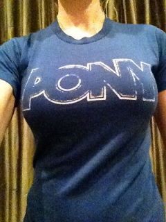 Womens Vintage PONY t shirt thin blue rock and roll 70s 80s Small