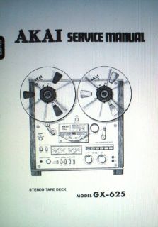 AKAI GX 625 STEREO REEL TO REEL TAPE DECK SERVICE MANUAL BOOK INC