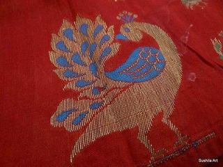 Sari Hand Woven All Over Peacock Figure Zari 5 Yard Fabric Decor