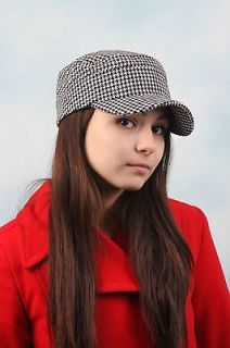 Womens Hounds Tooth Checked Military Cadet Style Hat 301HT