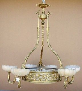 Antique French bronze & alabaster chandelier # 06724