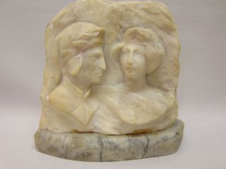 Alabaster Carved Dante & Beatrice Desk Statue/Bust