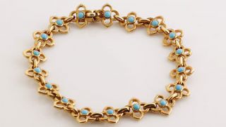 VAN CLEEF & ARPELS VCA 18k Yellow Gold and Turquoise Alhambra Bracelet