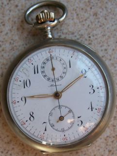 Vintage Pocket Watch Chronograph Minerva Silver Case 53