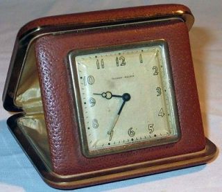 Old Vintage Phinney Walker Lux Travel Clock in Leather Case