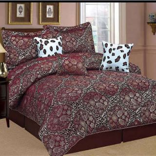 Paisley Leopard Animal Comforter Set QUEEN w/ Matching Curtain Set