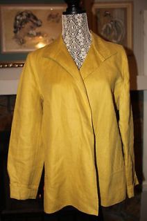 Linda Allard Ellen Tracy Mustard Yellow Open Blazer Jacket 100% Linen