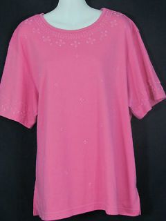 Alfred Dunner womens plus 1X pink bead design stretch shirt top BOGO