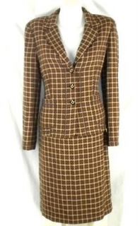 NWT Kasper brown plaid 8P skirt and 10P skirt jacket petite suit 8P