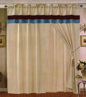 Sets Diplomat Micro Suede Beige Blue Window Curtain Set